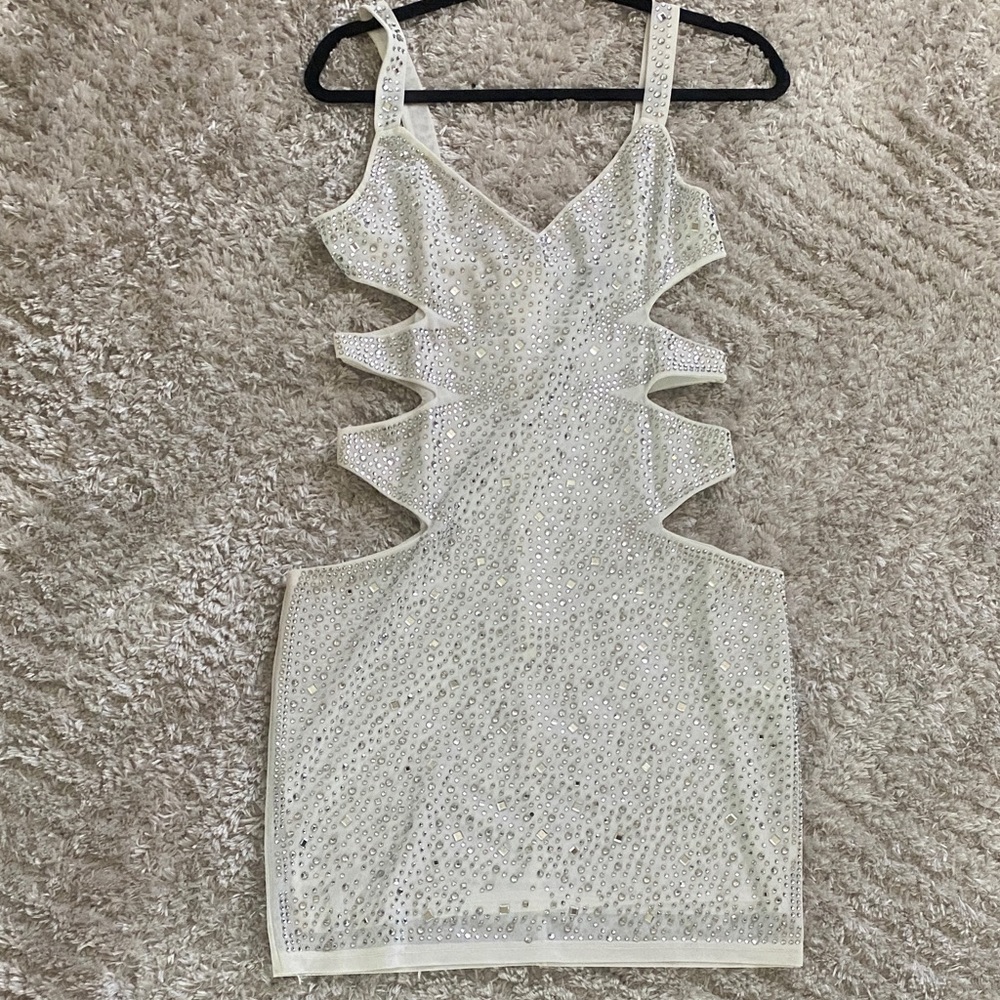 AKIRA Glittering White Cutout Dress